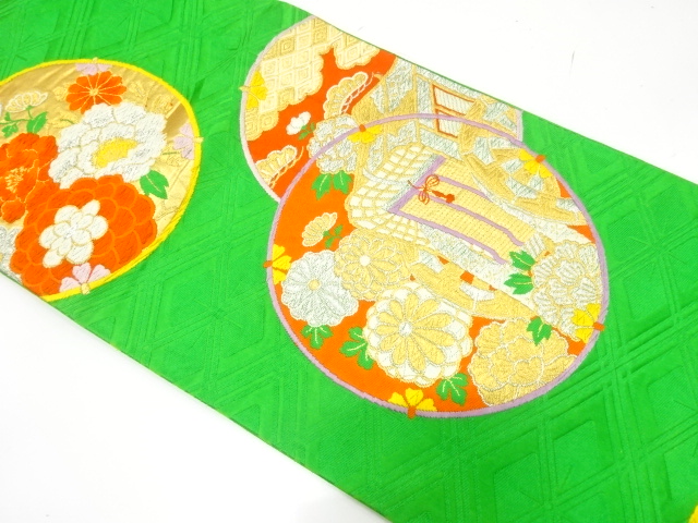 JAPANESE KIMONO / ANTIQUE FUKURO OBI / SILK / WOVEN PEONY